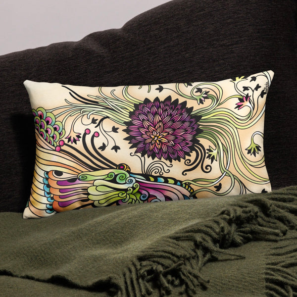 Premium Throw Pillow "Butterfly and Chrysanthemum"