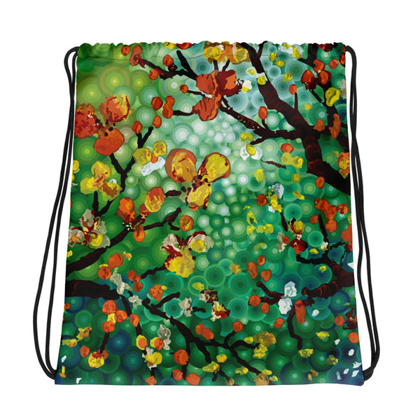 ORANGE BLOSSOMS art Drawstring Bag