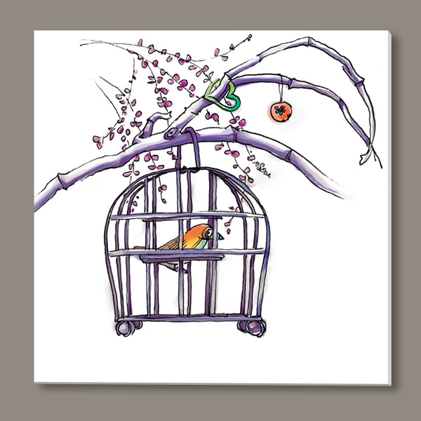 RED WALL BIRD CAGE art Print on Canvas